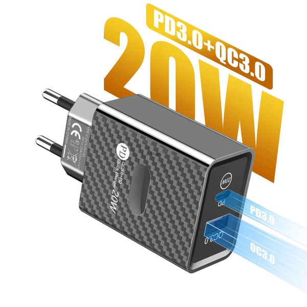 Cell Phone Chargers 20W PD USB C Charger Wall Quick Charge 3.0 4.0 2 Ports Adapter For X 13 Pro 12 Charger QC3.0 Mobile Phone Chargers