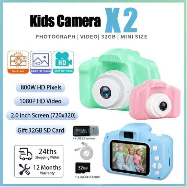 Toy Cameras Mini Children Camera X2 Digital Vintage Camera Educational Toys Kids Projection Video Camera Outdoor Photography Toy Gifts 32GB