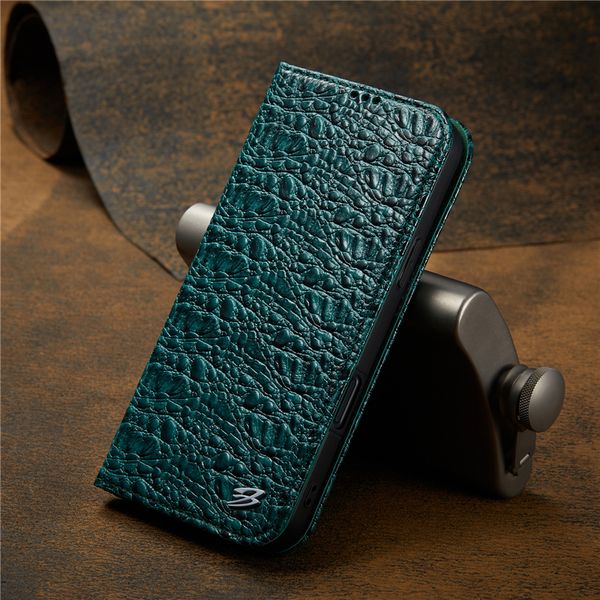Luxury Magnetic Folio Phone Case for Samsung Galaxy S23 S24 S22 Ultra 5G Sturdy Multiple Card Slots Alligator Grain Genuine Leather Wallet B