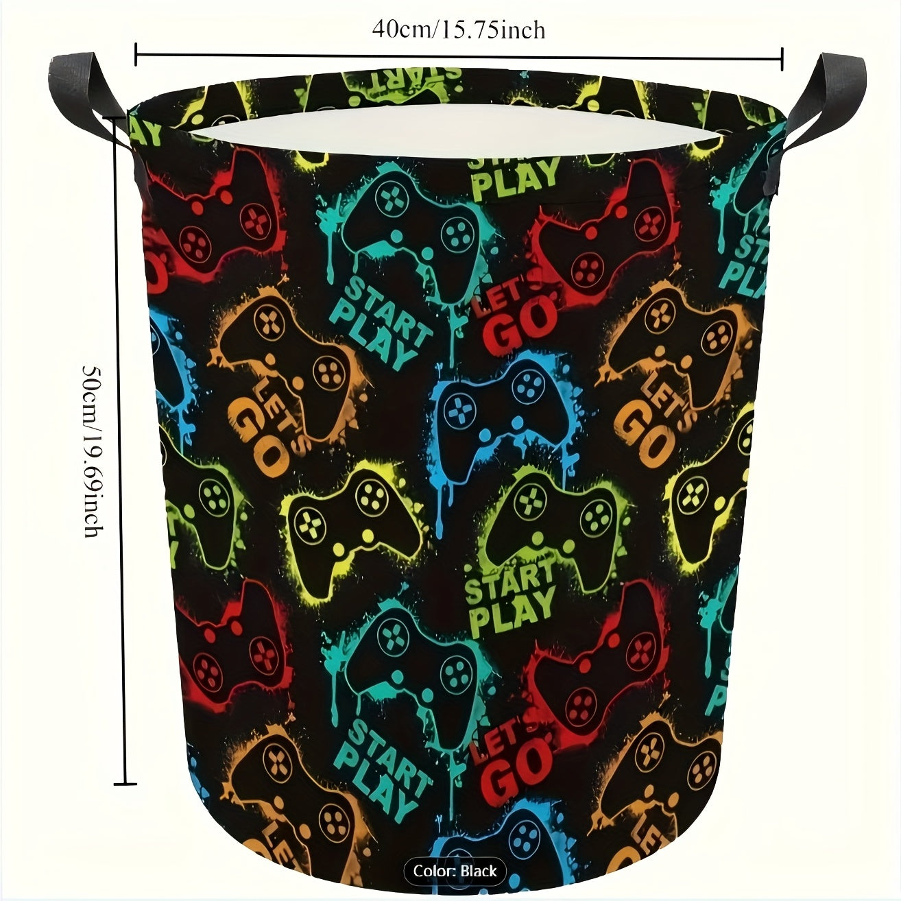 TEMU Colorful Game Controller Print Foldable Laundry Basket - Durable Fabric Hamper With Handles, Ideal For Gaming Room Decor, Bathroom Decor And