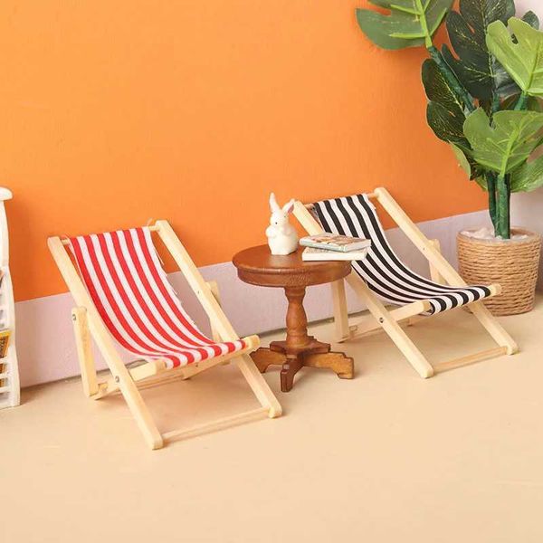 Dollhouse Mini Beach Chair Miniature Items Wooden Lounge Chair 1 12 BJD Dolls Ob11 Doll House Accessories Furniture Girls Toys Y240807