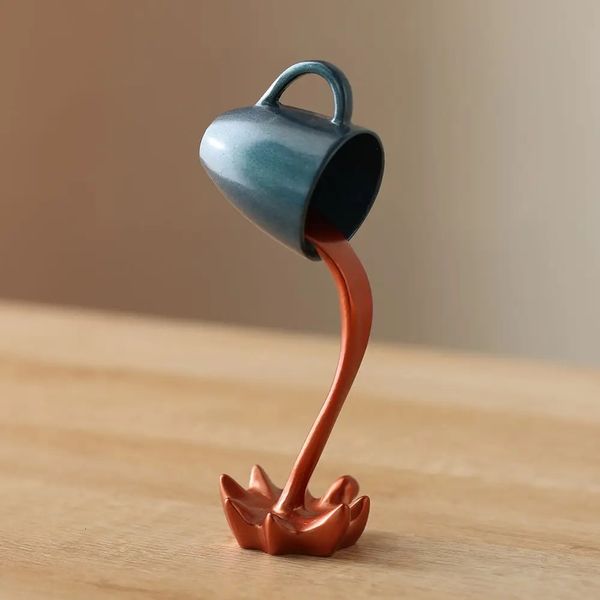 Coffee Cup n Floating Coffee Cup Sculpture 3D Cup Home Decor Pouring Liquid Coffee Mug Gift For Coffee Lover Kitchen Decor 250211