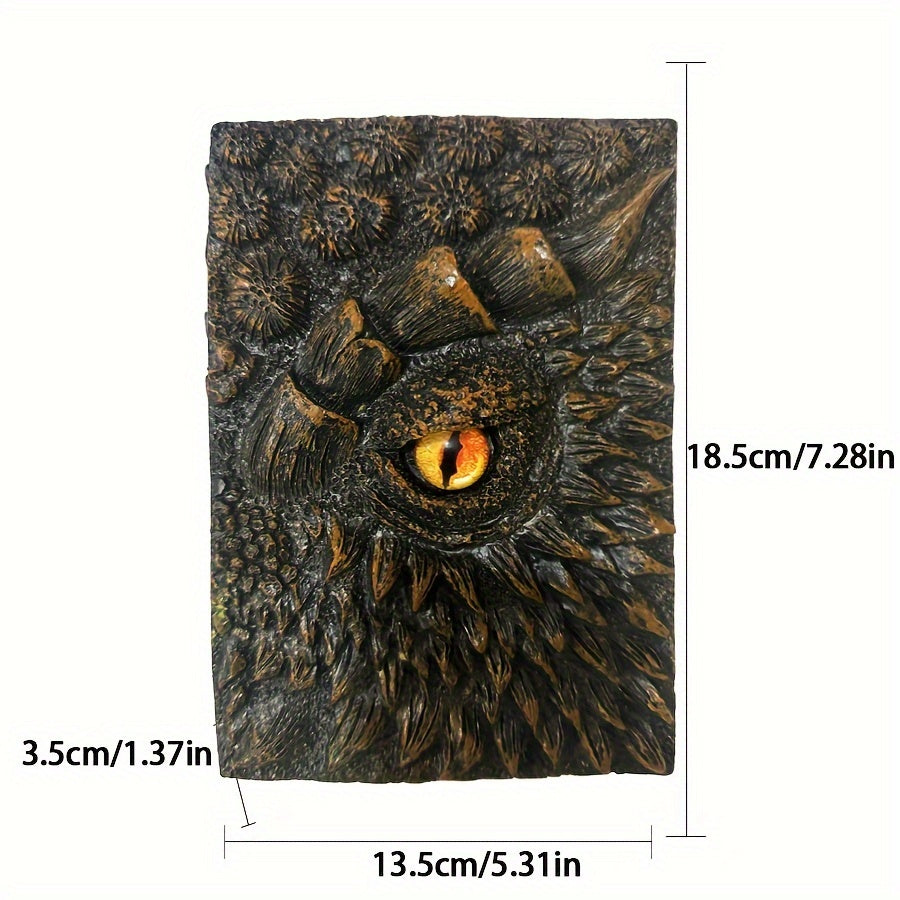 TEMU Vintage Dragon Eye Embossed Journal - Artisan Resin Craft, Unique Loose-leaf Notebook With Hard Cover, Intricate Scale Texture, In Black, Red,