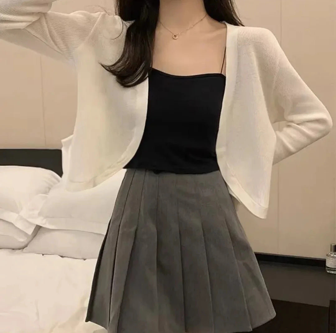 K1185 Summer outerwear thin cardigan jacket versatile short sun protection clothing shawl elegant style knitted sun protection cardigan top