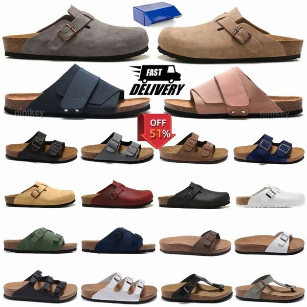 Men Women Clogs Slippers Designer Sandals Clog Soft Cork Flat Suede Leather Slide Taupe Mocha Black White Mens Scuffs Outdoor Casual Platfor