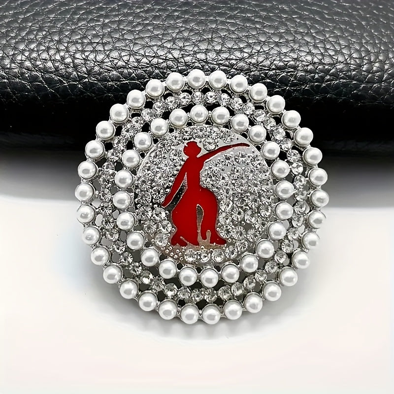 TEMU Vintage-inspired Sorority Brooch Pin With And Rhinestones, Round For Casual Attire, Seasonal Adornment | Vintage Style Brooch | Alloy