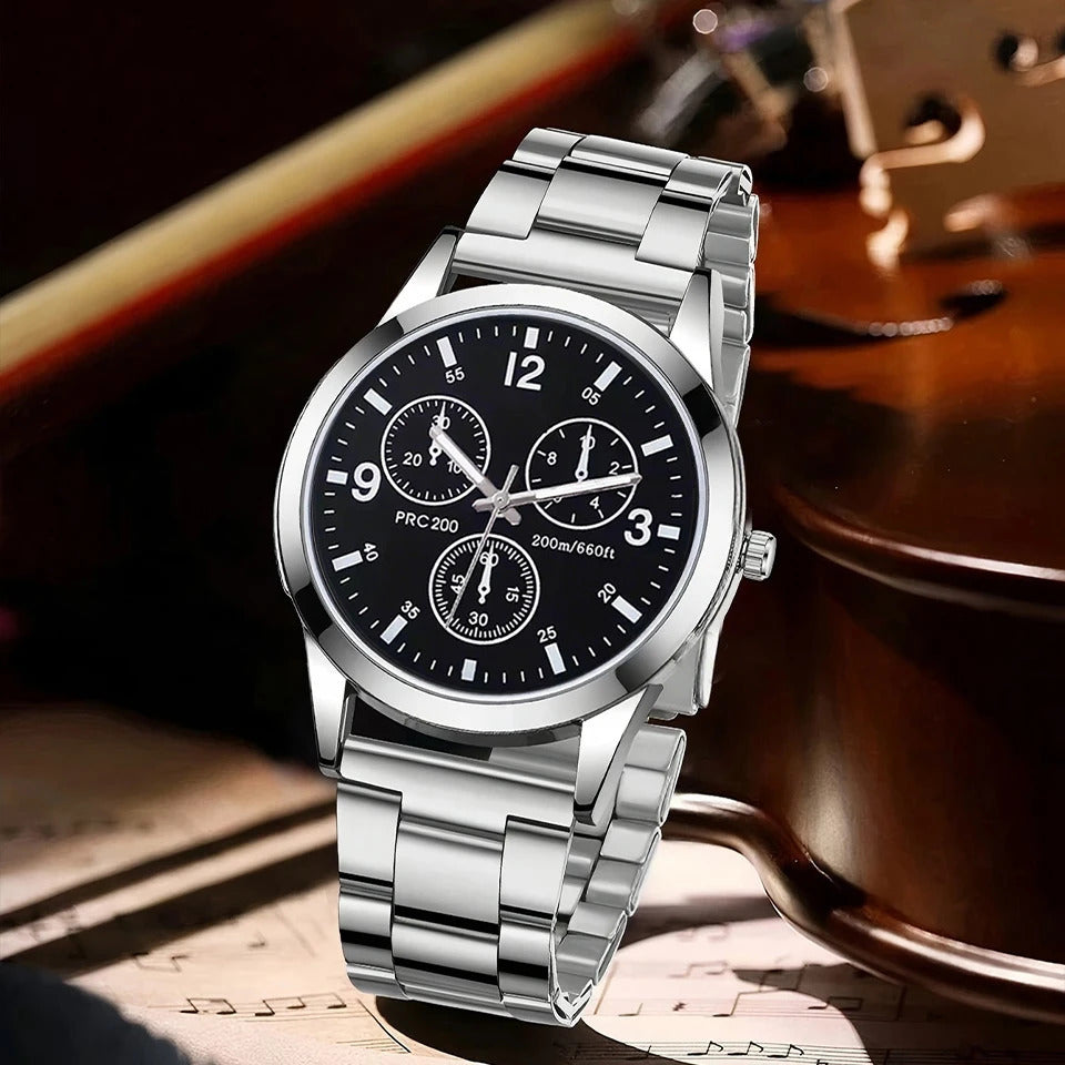 Fashionable mens stainless steel watch quartz business casual watch clock suitable for outdoor sports and multiple sce 250901