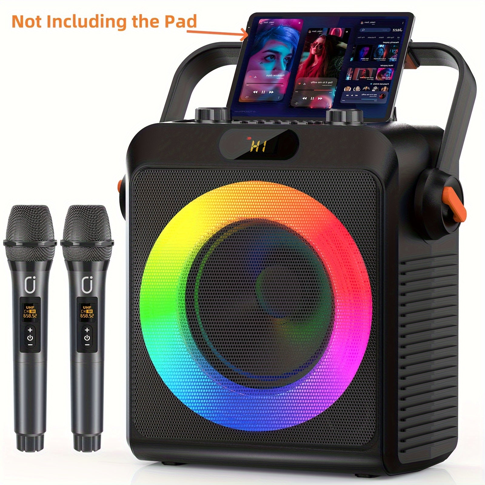 TEMU T19-t Karaoke Speaker With 2 Microphones, Karaoke Machine For Adult, Wireless Speaker With Karaoke Function, Home Speaker With Rgb Light, Live