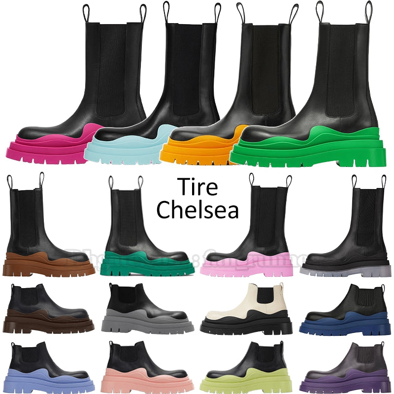 Designer boots woman tire booties Ankle chelsea boot Vegetally tanned leather High Martin Men Black Camping platform candy color PVC Wave Rubber Out