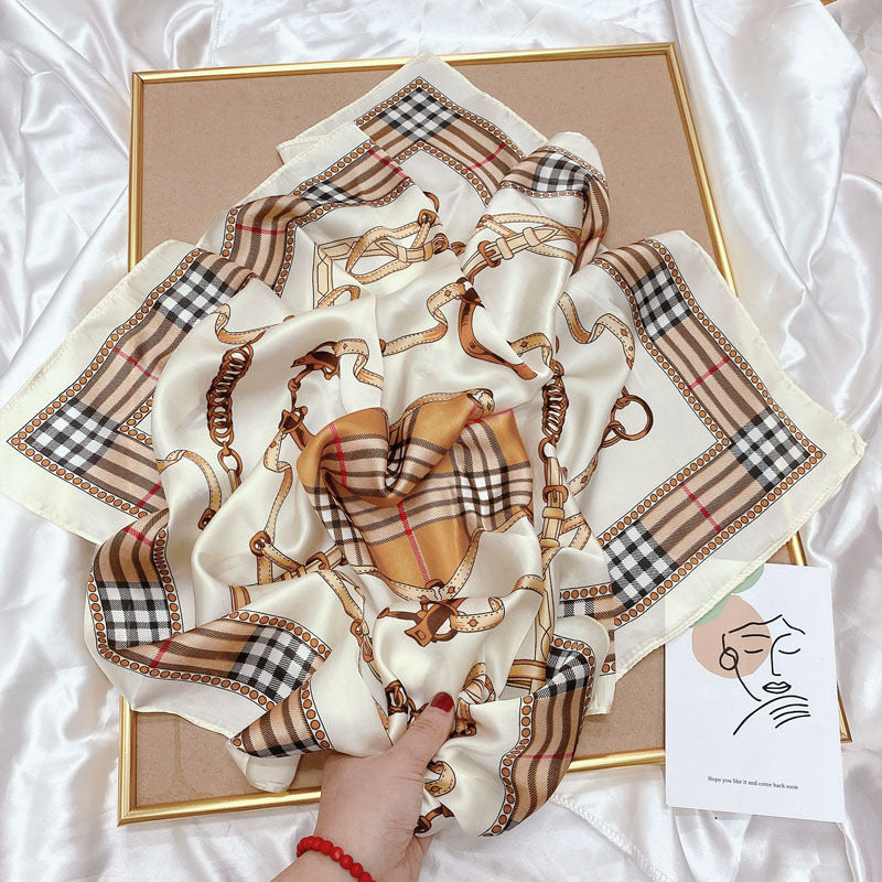 70X70 Simple Designer Letters Print Floral Silk Scarf Headband For Women Fashion Long Handle Bag Scarves Paris Shoulder Tote Lage Ribbon Head Wraps