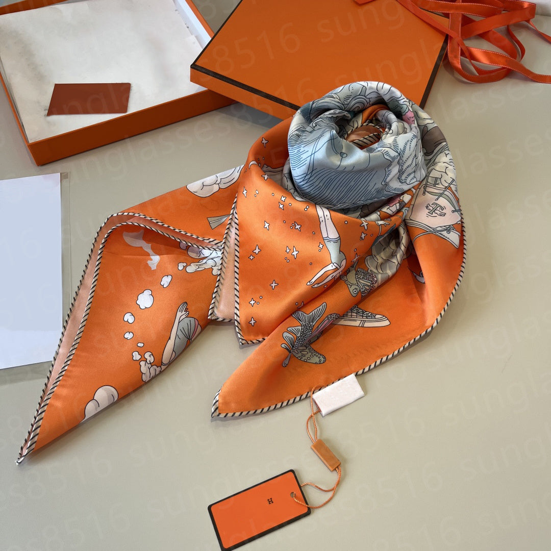 Luxury silk scarf designers Letters Print Floral 90*90cm Headband for Women Fashion Handle Bag Scarves Shoulder Head Wraps Square Silk Scarf