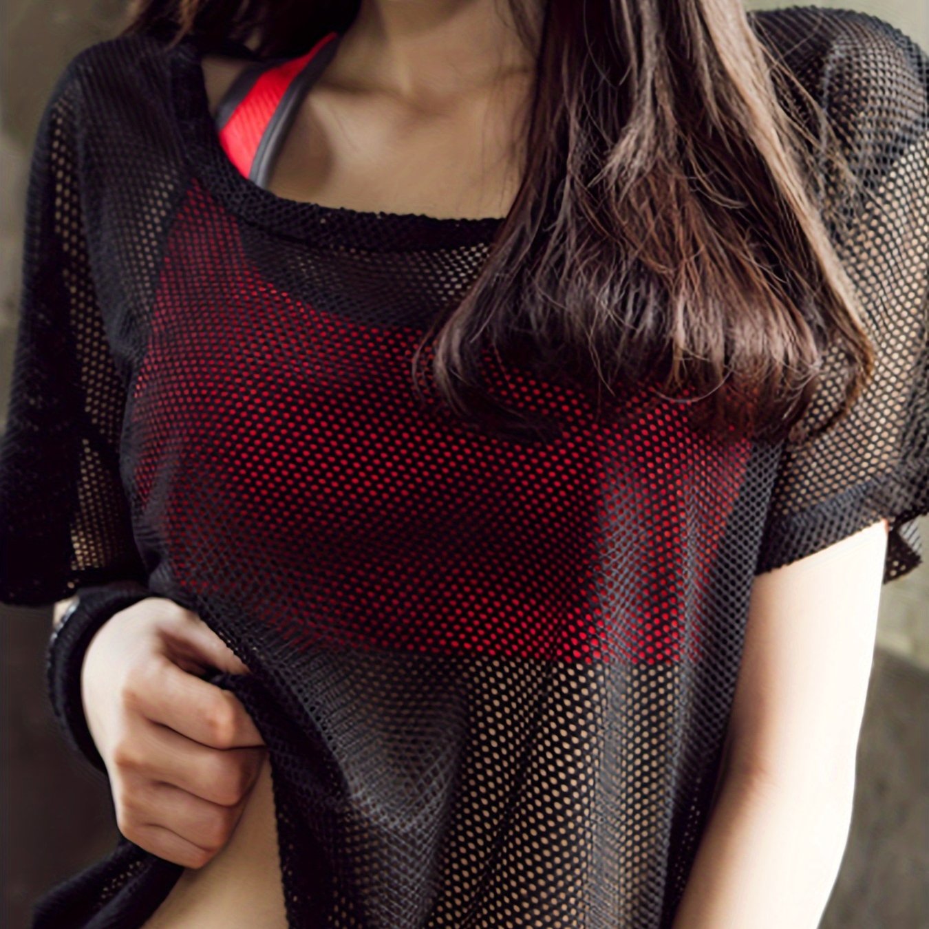 TEMU Fitness Women's Loose Short Sleeve, Running Hollow Out Sports T-shirt, Mesh Breathable Quick-drying Yoga Clothes