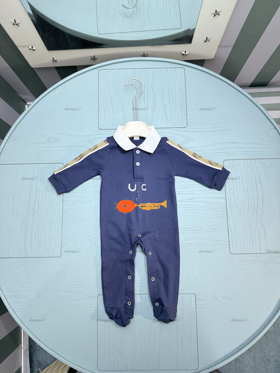 Top newborn jumpsuits Instrument pattern lapel toddler romper designer Baby clothing Long sleeve infant bodysuit A135X04N259