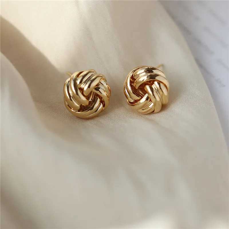New Hiphop Punk Metal Twist Knit Knot Ball Stud Earring for Women Gold Color Female Twine Ear Jewelry Christmas Gift Brincos M250613