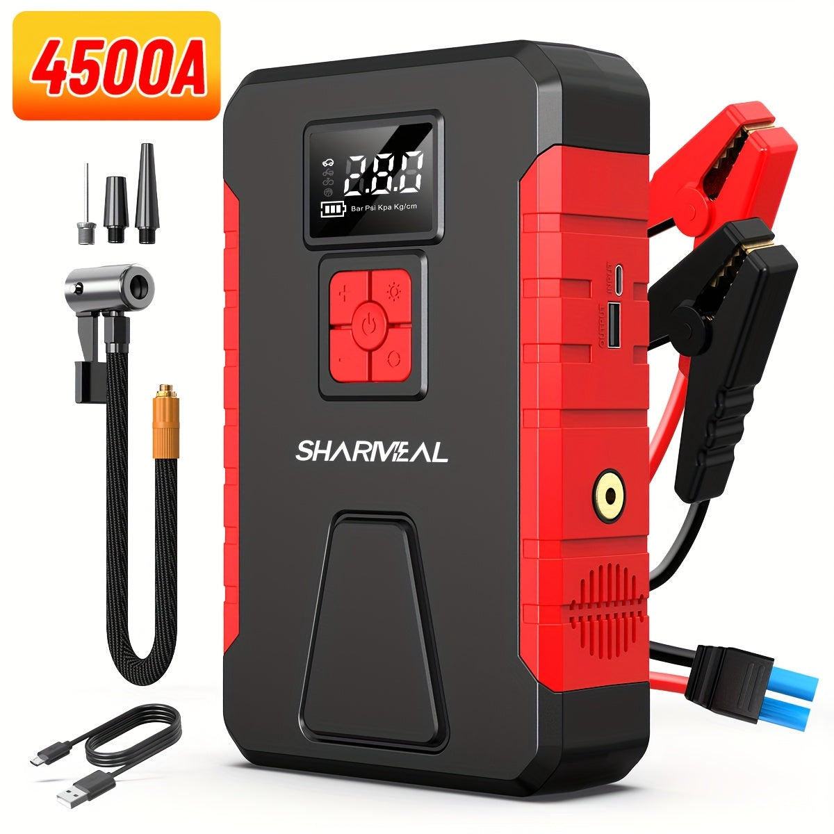 TEMU Sharmeal 4500a Automotive Jump Starter & 150psi Tire Inflator, Air Compressor Car Jump Starter, Emergency Battery Booster, Compressor With