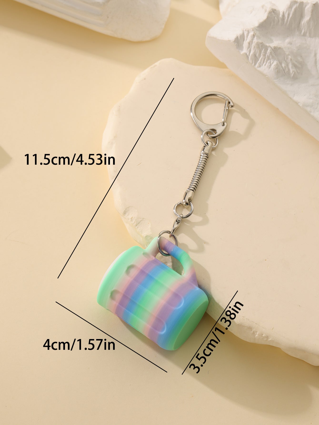 3D printed small mug keychain - adult stress relief toy, a portable anxiety relief gadget with a clickable keyboard design