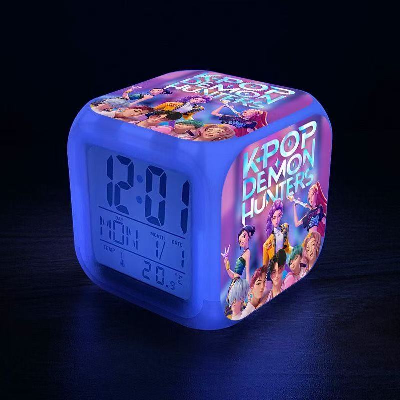 Kpop Demon Hunters Anime Merchandise Alarm Clock Colorful Color Change Night Light Digital Clock Student Bedside Silent Alarm Clock Rumi Zoe Mira