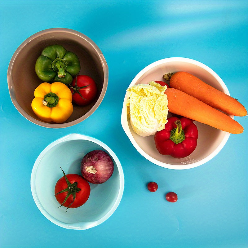 TEMU 3pcs, Plastic Mixing Bowls Set, Colorful Serving Bowls For Kitchen, Ideal For Salad, Baking, Prepping, Cooking And Serving Food, Nesting Bowls