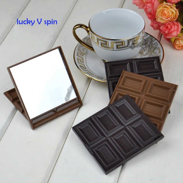 Makeup Tools New Foldable Cute Mini Makeup Mirror Chocolate Cookie Shaped Square Pocket Mirror Glass+Plastic Women Girl Lovely J230601
