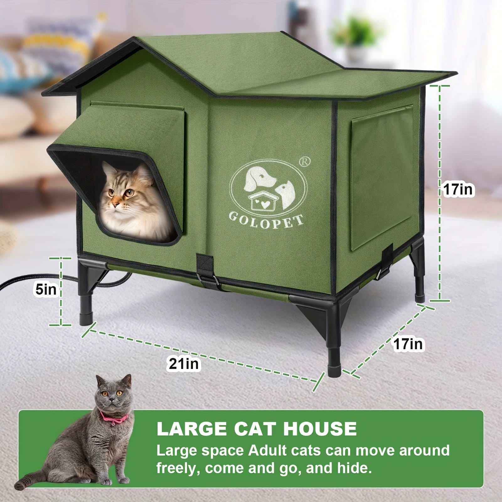 TEMU Heated Outdoor Cat House With Elevated Dog Bed - Adjustable Temperature, Machine-washable Cover, For Cats & Small Dogs, Indoor-outdoor Use,