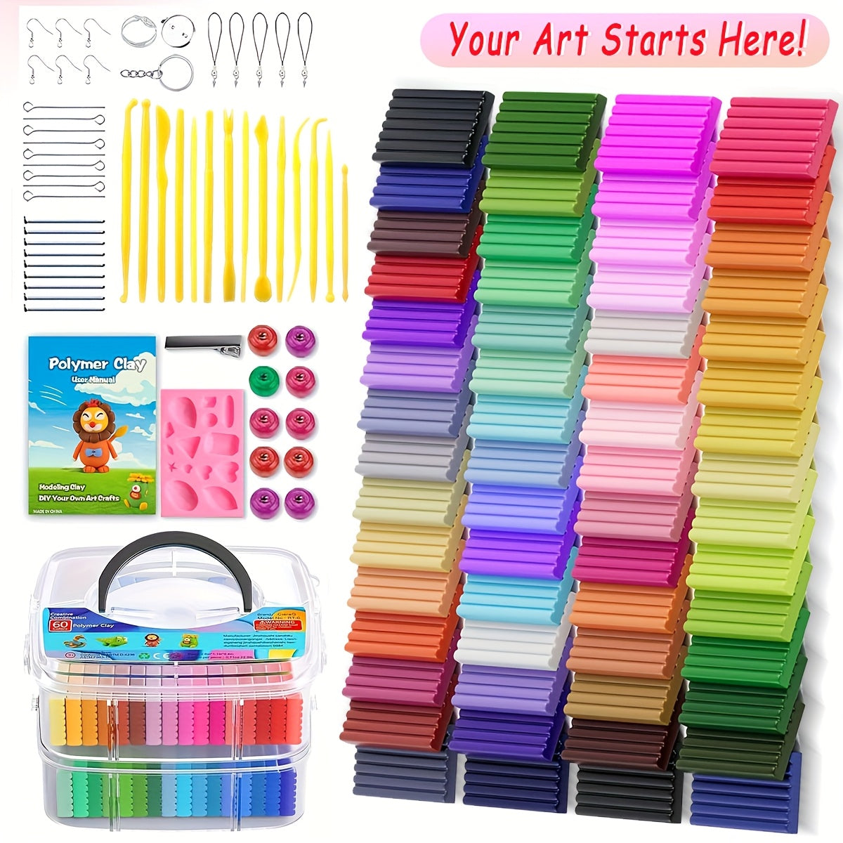 TEMU Ciaraq Polymer Clay 60 Colors, Diy Modeling Clay For Kids, Oven Bake Clay With Sculpting Tools, Non Toxic, Ideal For Sculpture, Crafting, Diy