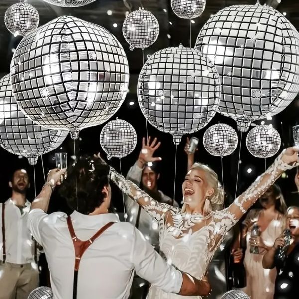20 Pcs Disco Ball Balloons 32&quot; 22&quot; 10&quot; 4D Disco Balloons Party Decorations Round Metallic Silver Disco Foil Balloons Mirror