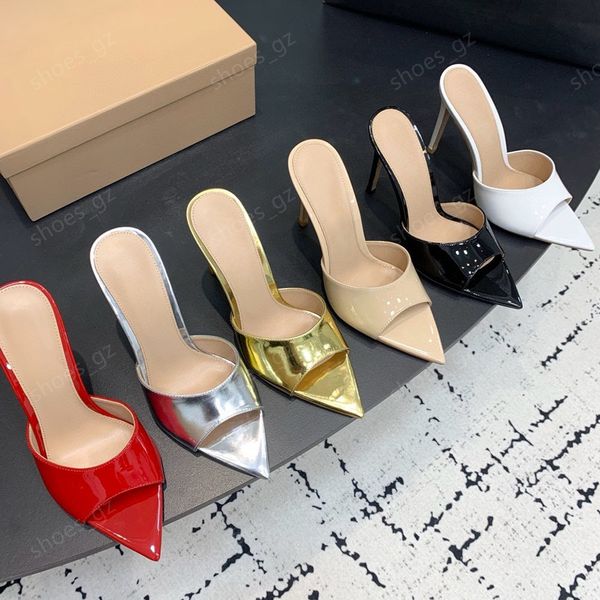 Top quality Golden red High-heels mules shoe slippers sandas for womens slip on open toes Luxury designer heels minimalism Office Evening pa