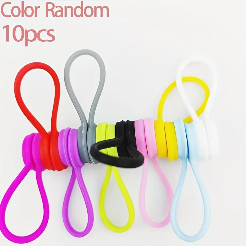 TEMU 10pcs Magnetic Cable Ties - Reusable For Usb, Headphones & Keychains - Durable Plastic- With Strong Magnets, Options (pink, Blue, Green, Yellow,
