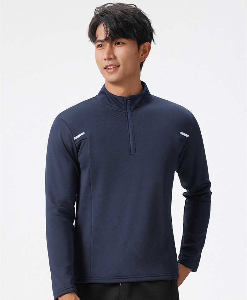 L61183M Mens Quick drying Shirts Long Sleeve Fitness Sweater Moisture Wadding Sweat Running Half Ziip Standing Collar T-shirt Plus Size 6XL