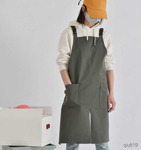 Kitchen Apron Household Kitchen Baking Barbecue Picnic Apron Cooking Vest Coverall Women Waterproof Oil Work Cooking Apron Work Clothes R230
