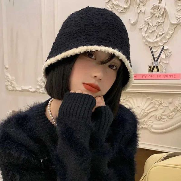 New Knitting Bucket Hat Women Winter Lamb Wool Fleece Cap Corduroy Fisherman Hats Sunscreen Panama Caps for WomenX241025