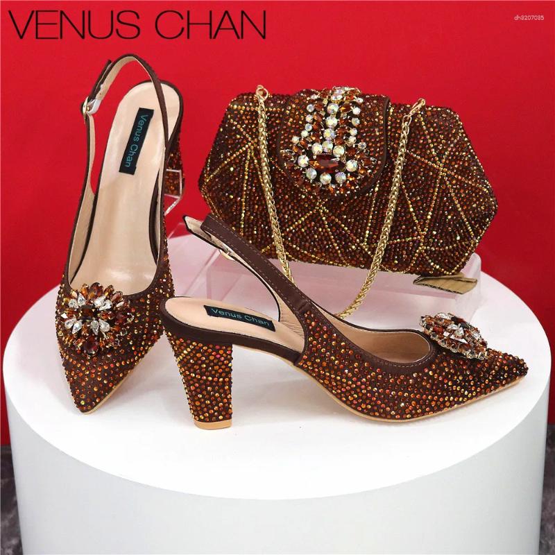 Designer Shoes And Bags Matching Set Decorate With Rhinestone Women Heel Luxury Sandals
