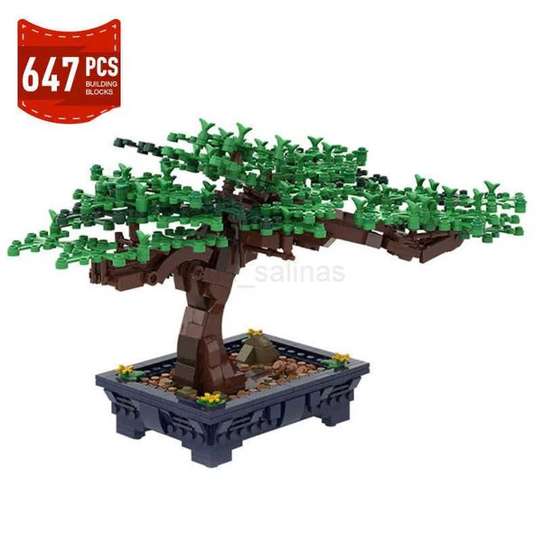 New Bonsai Tree Green Bush Flower Grass Plant Model Building Blocks Mini Plant He Garden Bricks Assembly Toys for Children Z241225