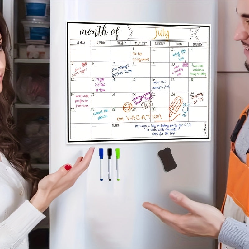 TEMU 1pc Magnetic Dry Erase Refrigerator Calendar - Whiteboard Planner For Kitchen & Rv Fridges, Includes Random Color Markers And Scrubbing Board,