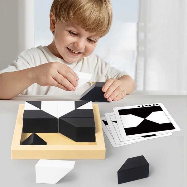 Montessori Geometric Shape Puzzles Building Blocks Wooden 3D Jigsaw Puzzle Kids Educational Logical Thinking Training Game Gifts Y240812