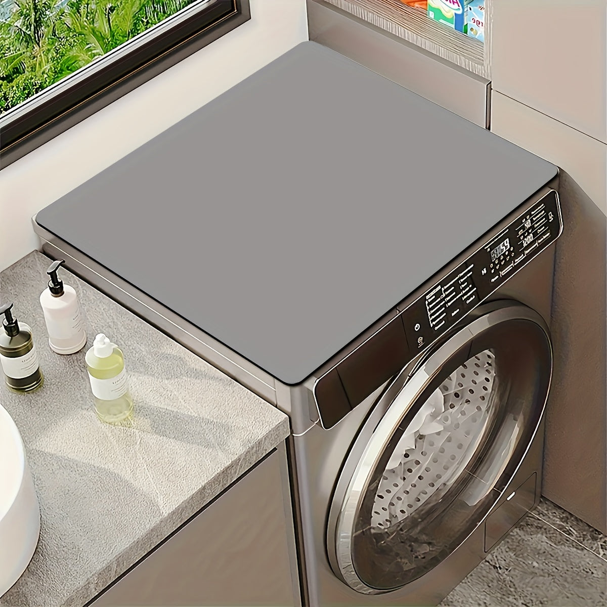 TEMU Gray Rubber Washer & Dryer Mat - Absorbent, Heat-resistant Surface Protector For Laundry Room, Kitchen, Or Bathroom Countertops, Washer And