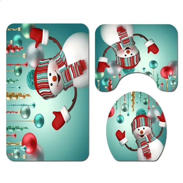 Marry Christmas cartoon Threepiece set 3D printed Bathroom Pedestal Rug Lid Toilet Cover Bath Mat Set drop 03 241210