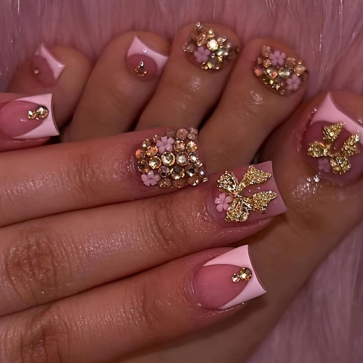 TEMU 24pcs Short Square French Glitter Finger Nails With Jelly Glue 1 Nail File 1