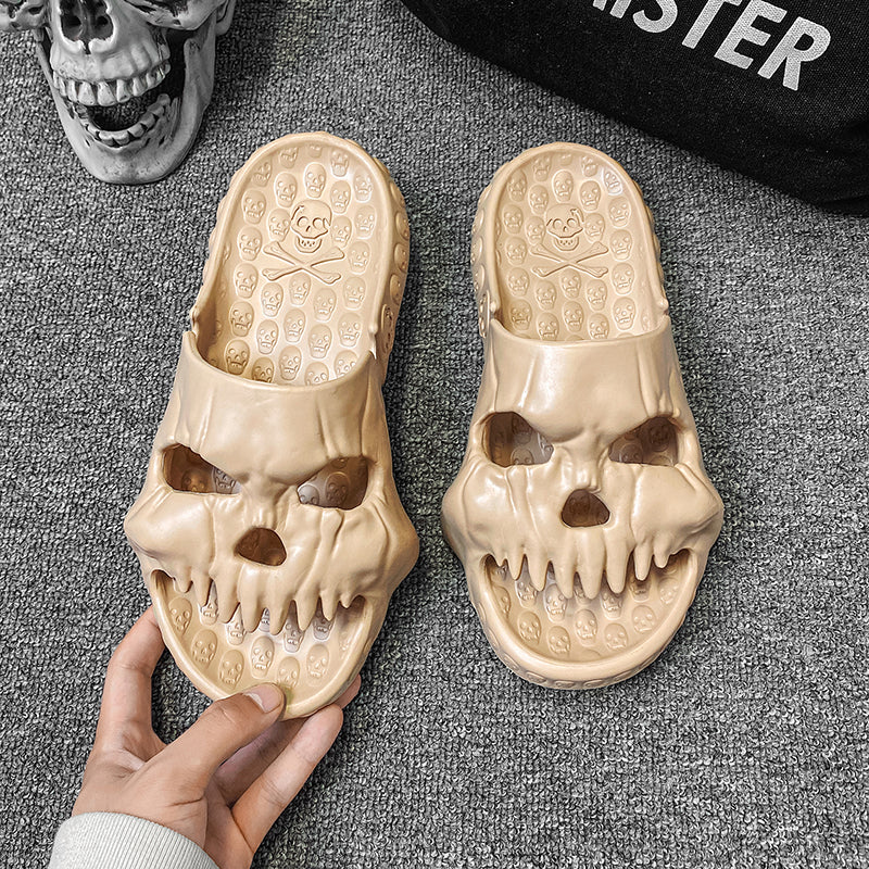 2023 Summer Personalized Skull Design Men Slippers Outdoor Beach Sandals Slides Thick Bottom Non-slip Leisure Women Sandal 46 47