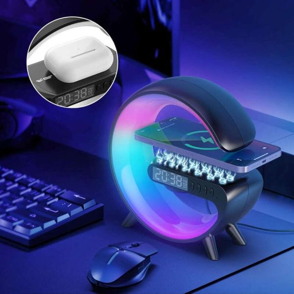 Smart Sunrise Alarm Clock with RGB Light Bar & Fast Charger Dimmable Bedroom Table Lamp, Wireless Speaker, Rechargeable Battery - Perfect fo