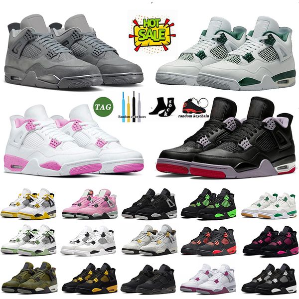 Mens Designer 4 Mens Basketball Shoes Trainers Wet Cement Green Military Black Cat 4s Red Thunder Canvas Seafoam Medium Olive Pink Oreo Mens
