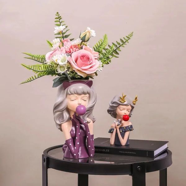 Nordic bubble blowing girl vase living room desktop flower arrangement home decoration bedroom storage 241125