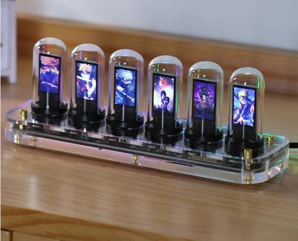 Glow Nixie Tube Clock mobile application editable IPS display digital calendar stopwatch time modern desktop gesture control clock 240905