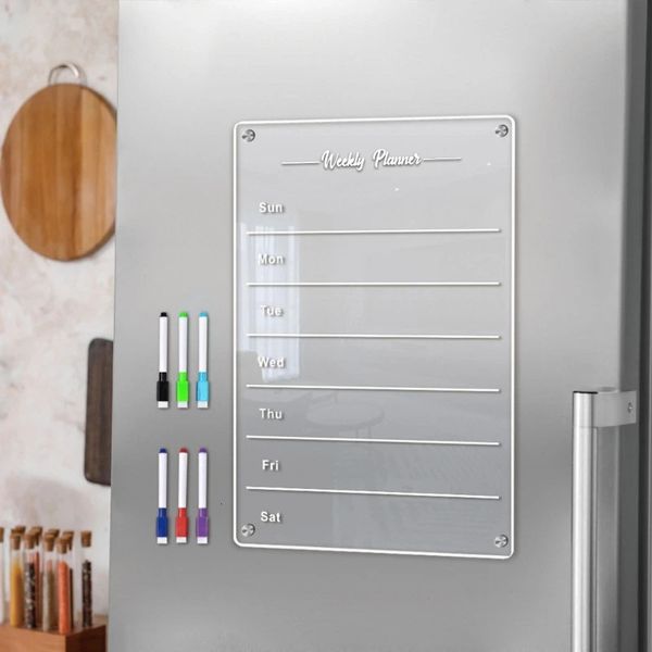 H55E Magnetic Weekly Planner Whiteboard Fridge Magnet Message Drawing Refrigerator Schedule Board 6pcs Marker 240131
