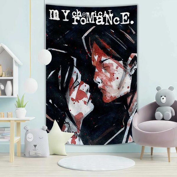 My Chemical Romances Music Style Background Decorative Tapestry Home Bedroom Banner Wall HangingC250205