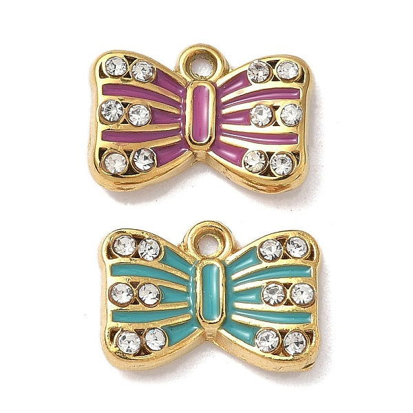 304 Edelstahl Kristall Strass Bowknot Charms