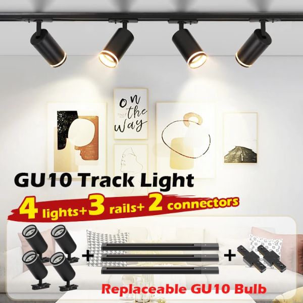 Led spotlights GU10 Track Light Spotlights Replaceable Bulb indoor rail Light fixture Kitchen Clothing Store Shop Home bedroom