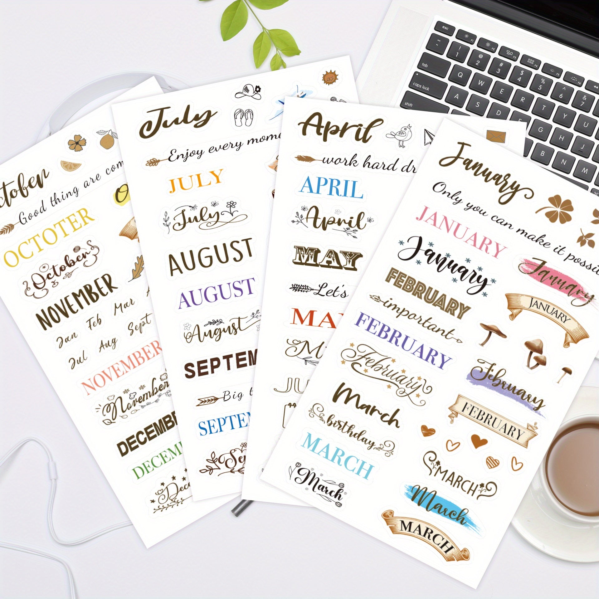 TEMU 133 Monthly Planning Stickers - 4 Sheets, Creative Journal Stickers For Calendar Paper Decoration And Scrapbooking Accessories