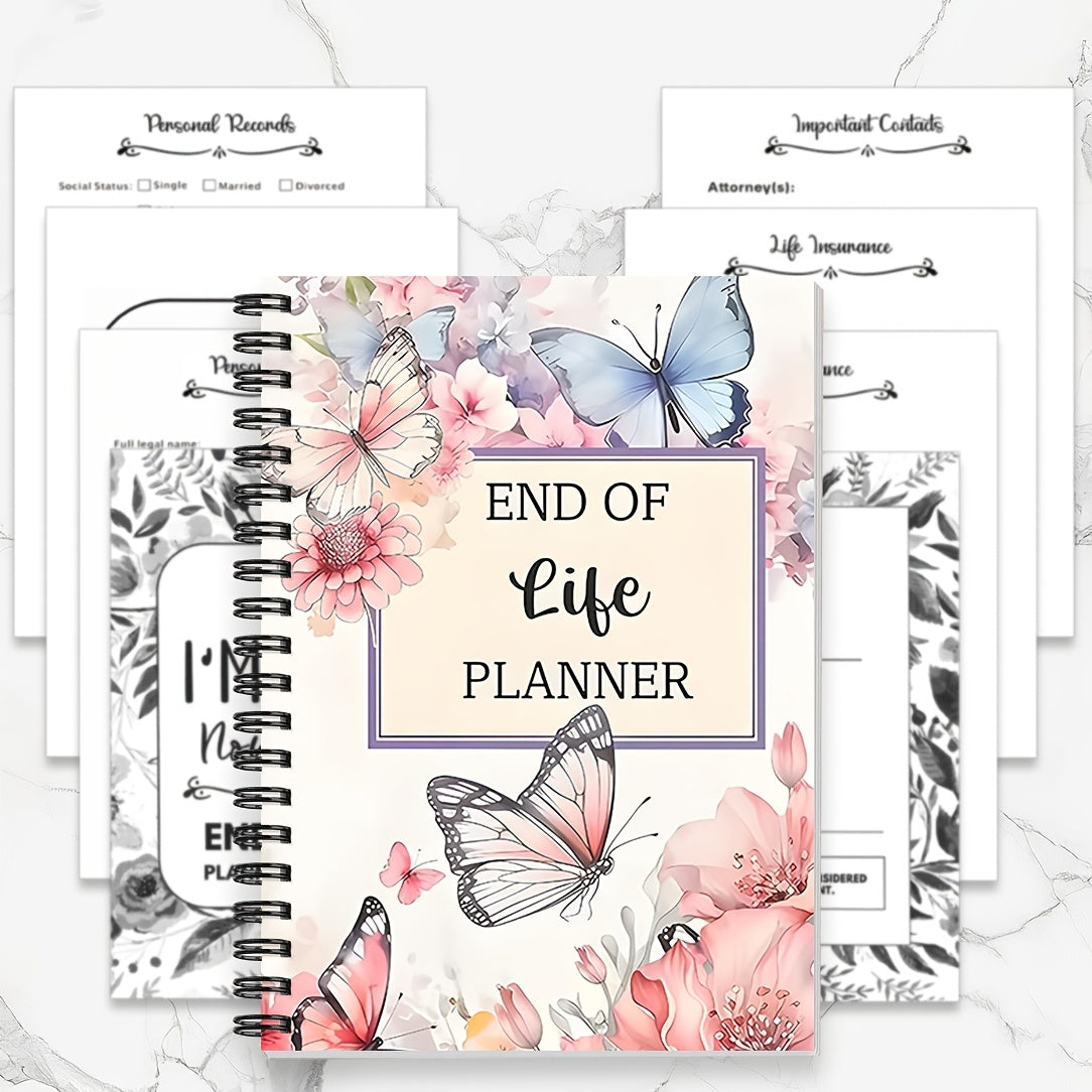 TEMU End Of Life Planner Notebook - Vintage Floral & With , Blue, Green, Elegant Spiral Bound Journal For , End-of-, Daily Use - Thoughtful Gift For