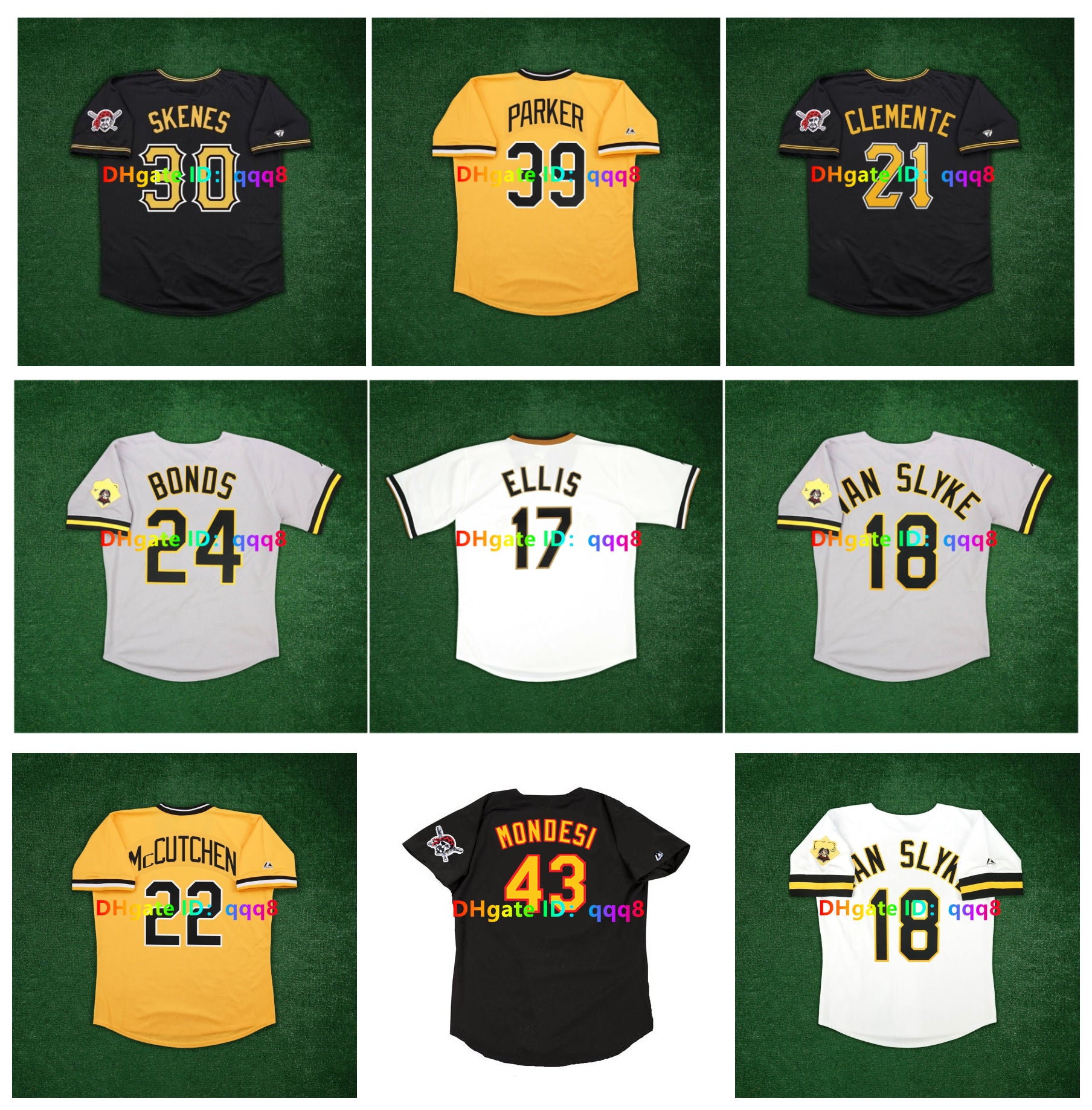 Barry Bonds Dock Ellis Pirate Throwback Baseball Jerseys Willie Stargell Bill Mazeroski Jason Kendall Andy Van Slyke Roberto Clemente McCutchen Blac